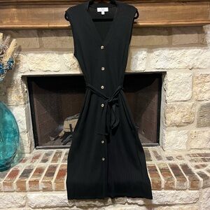 Magaschoni Sleeveless Ribbed Knit Black Midi Sweater Dress
